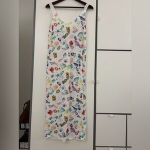 White Maxi Skirt with Colorful Beach Print